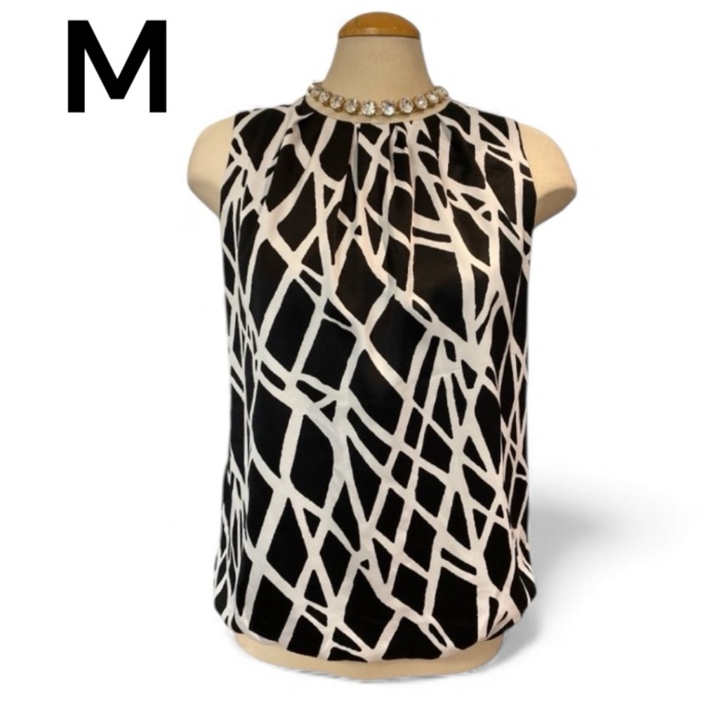 LIZ CLAIBORNE Top Sleeveless Black & White Soft Pleats Sz M